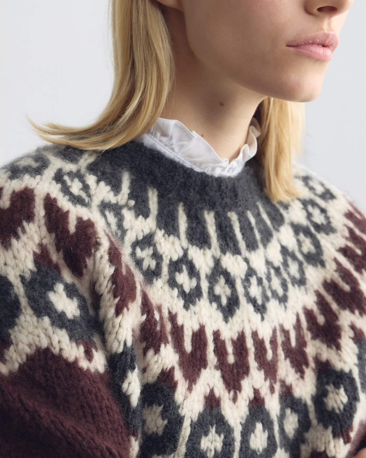 Isaline Fair Isle Sweater | Burgundy Fairisle