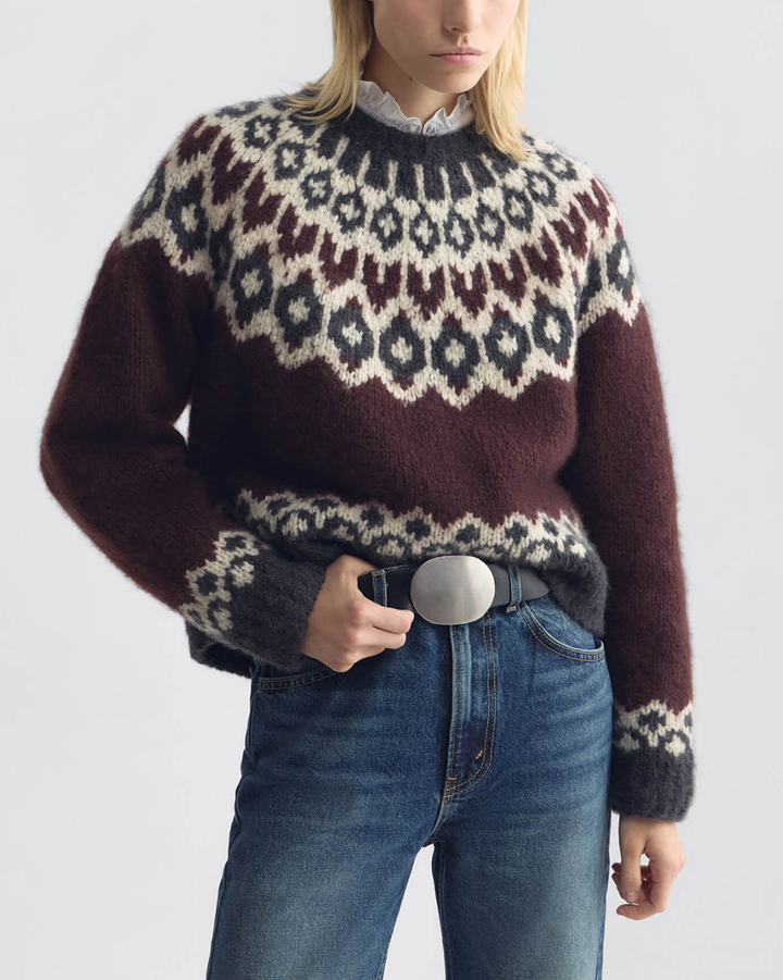 Isaline Fair Isle Sweater | Burgundy Fairisle