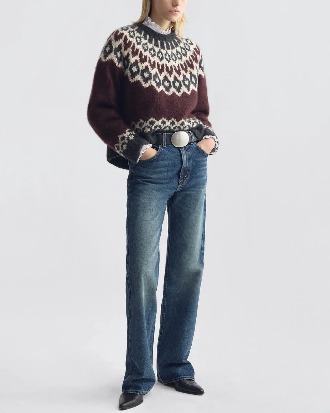 Isaline Fair Isle Sweater | Burgundy Fairisle