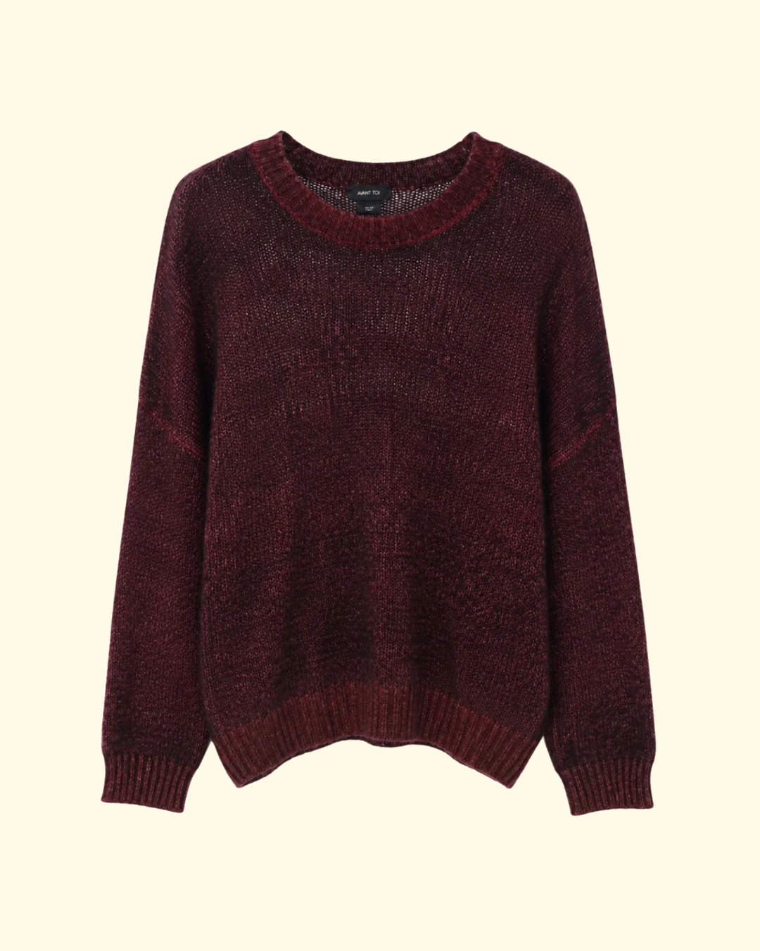 Hand Painted Cashmere/Silk Round Neck Pullover | Wine