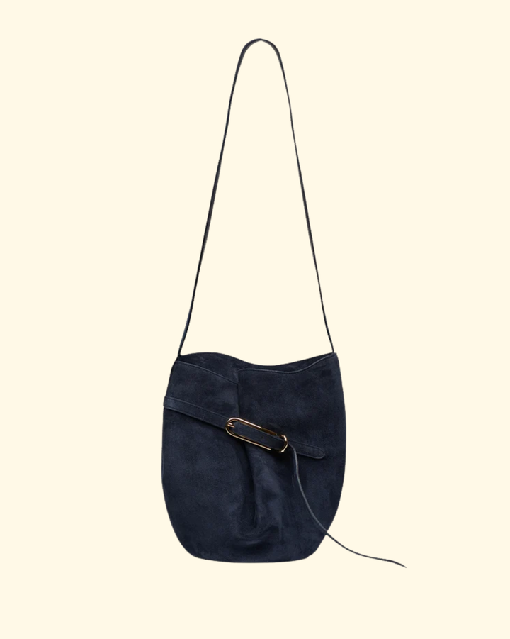 Belted Bucket Bag | Navy Suede