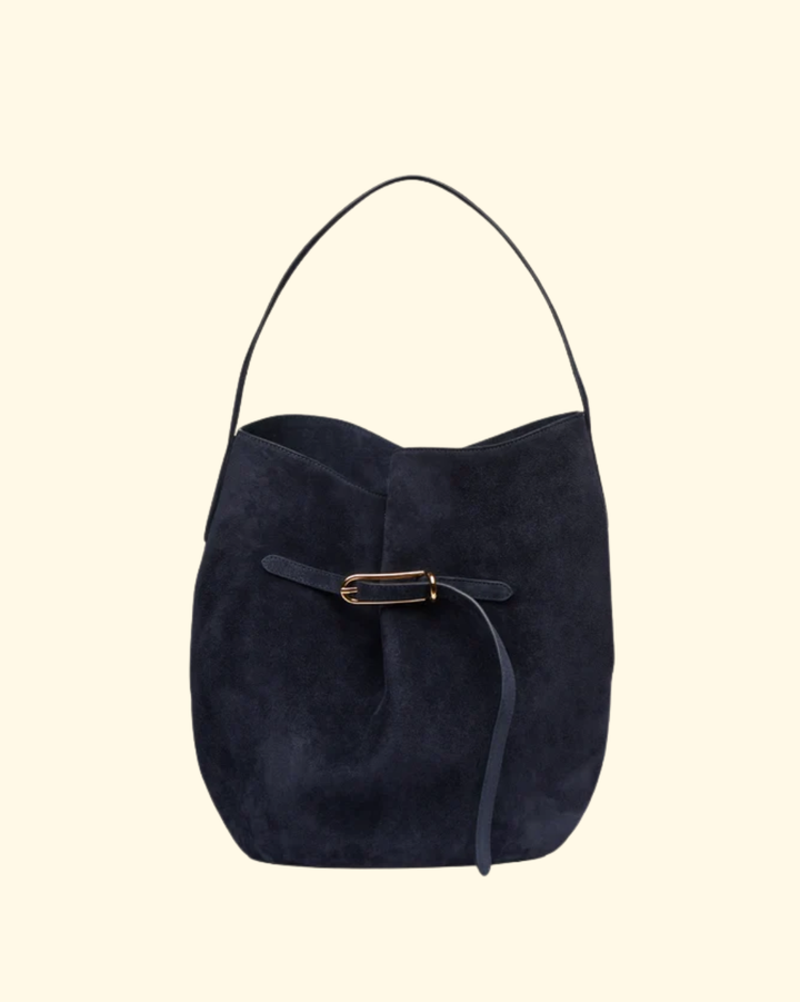 Belted Bucket Bag Large | Navy Suede