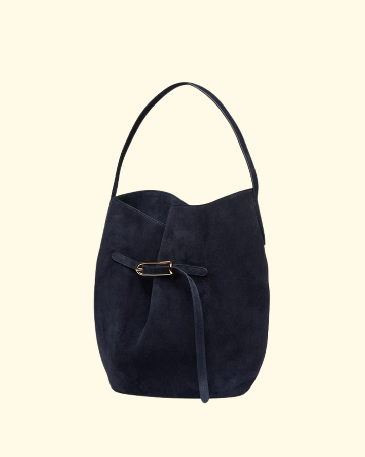 Belted Bucket Bag Large | Navy Suede