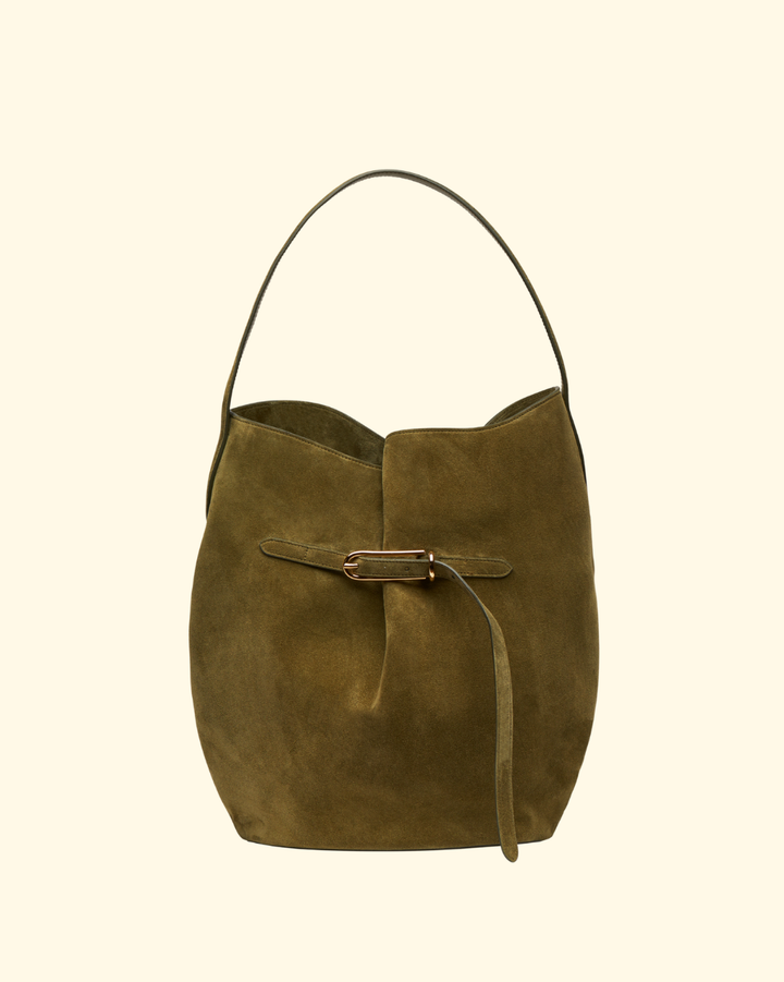 Belted Bucket Bag Large | Army Suede