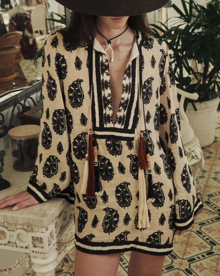 Caretaker Of The Jungle Tunic | Ecru/ Black