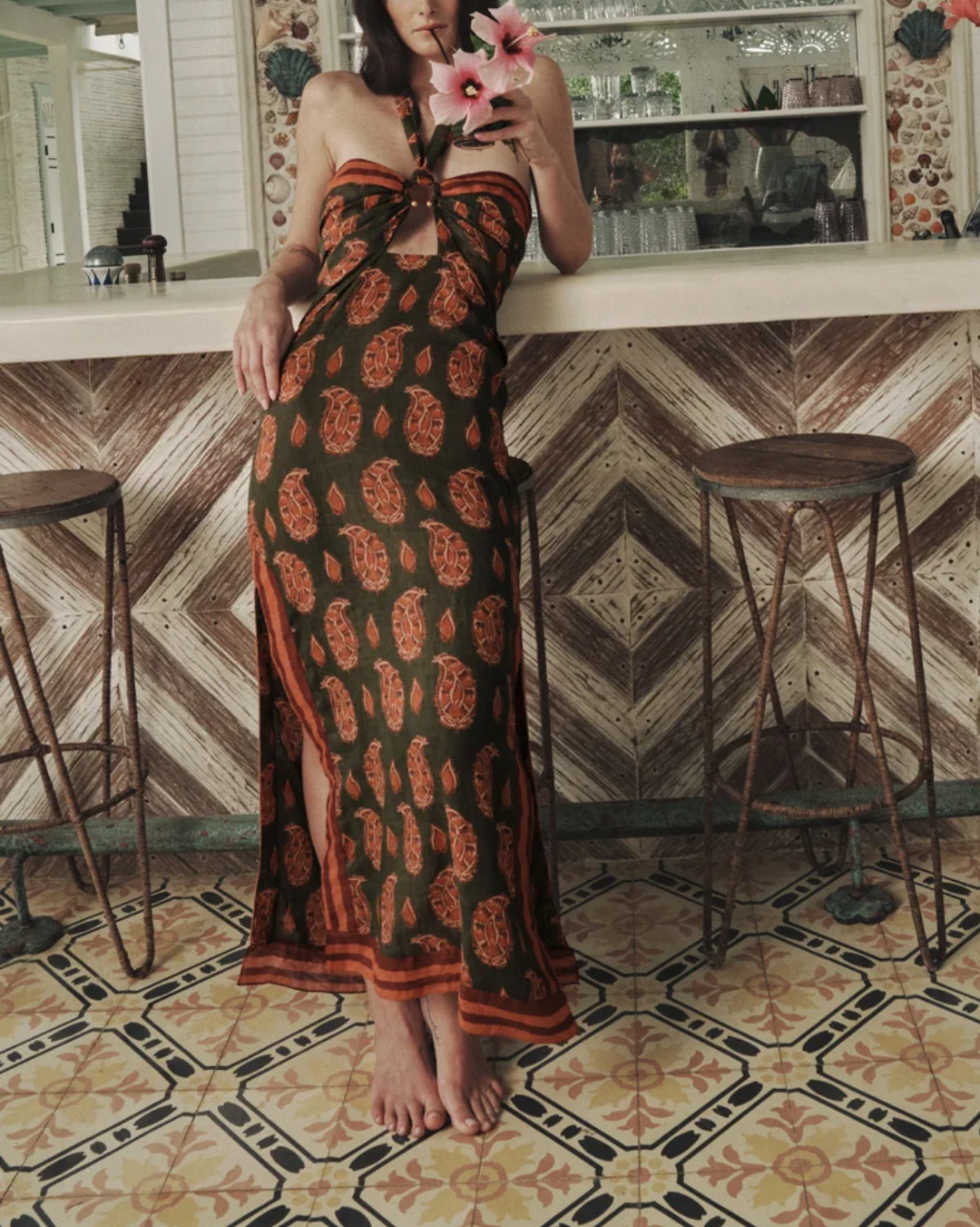 Desert Heart Dress | Green/ Rose