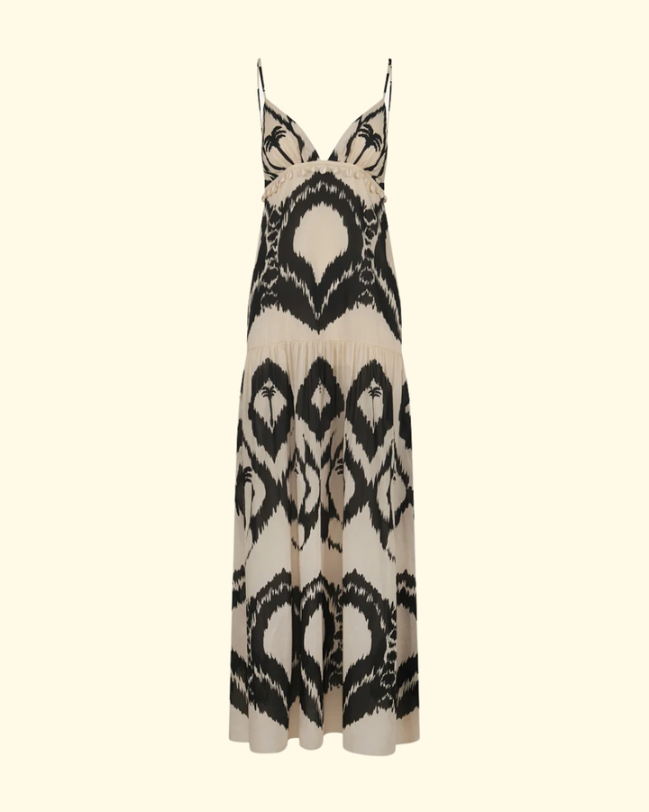 Zea Palm Maxi Dress | Ecru/ Black