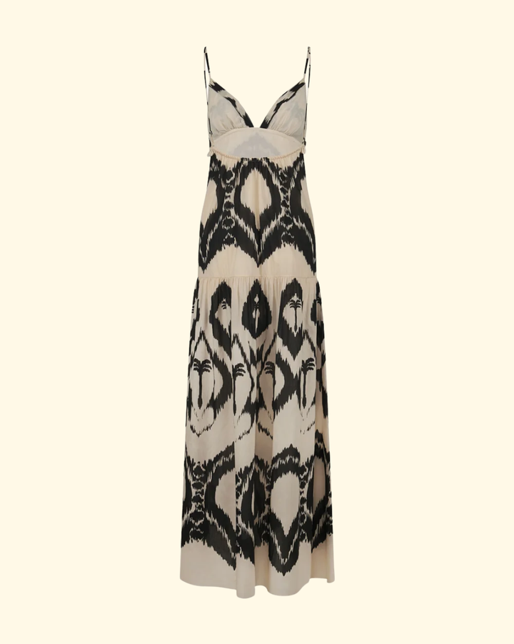 Zea Palm Maxi Dress | Ecru/ Black