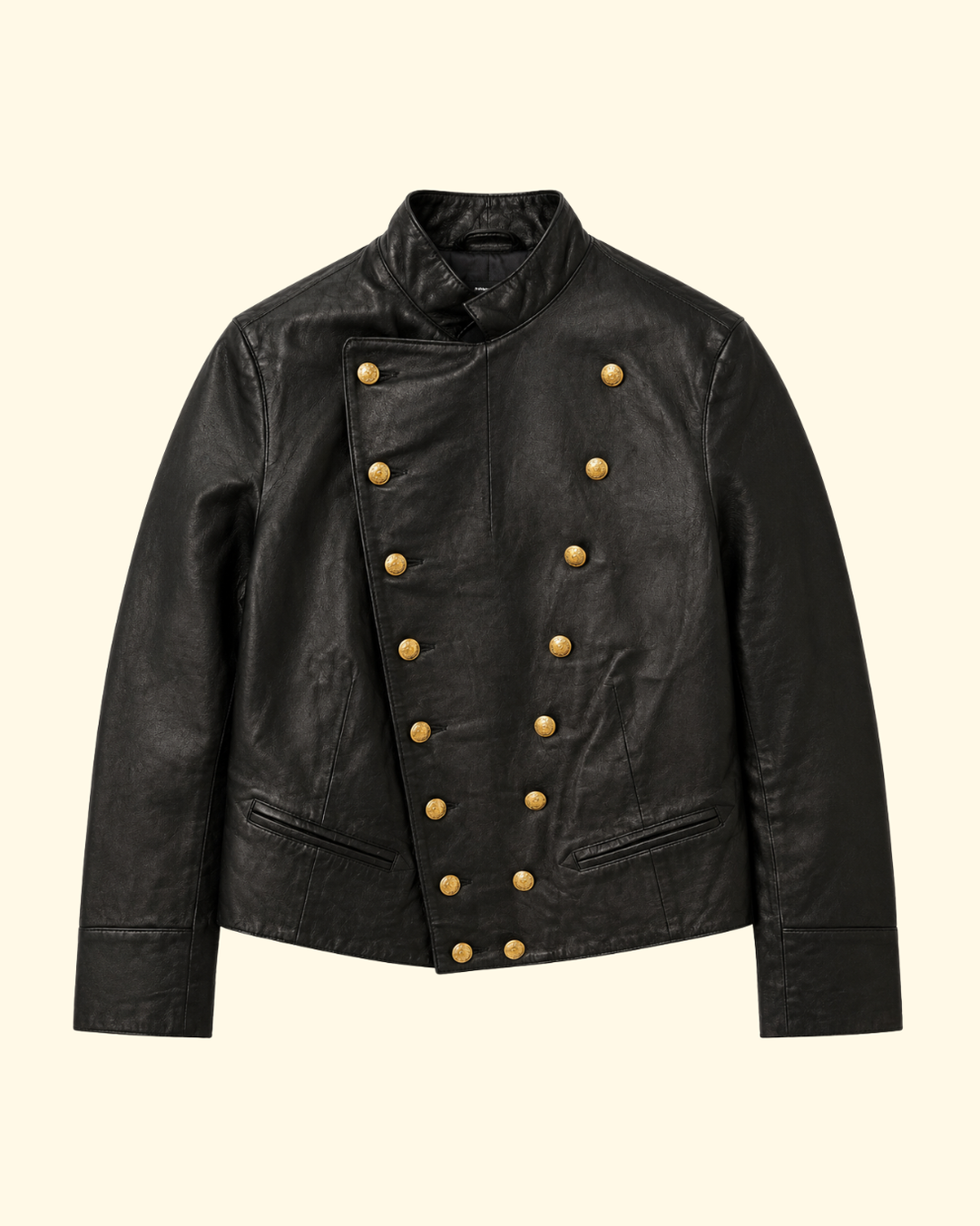 Shrunken Leather Peacoat | Black
