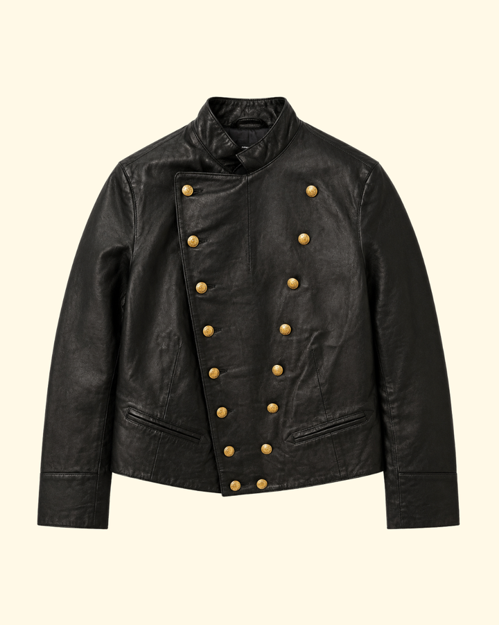Shrunken Leather Peacoat | Black