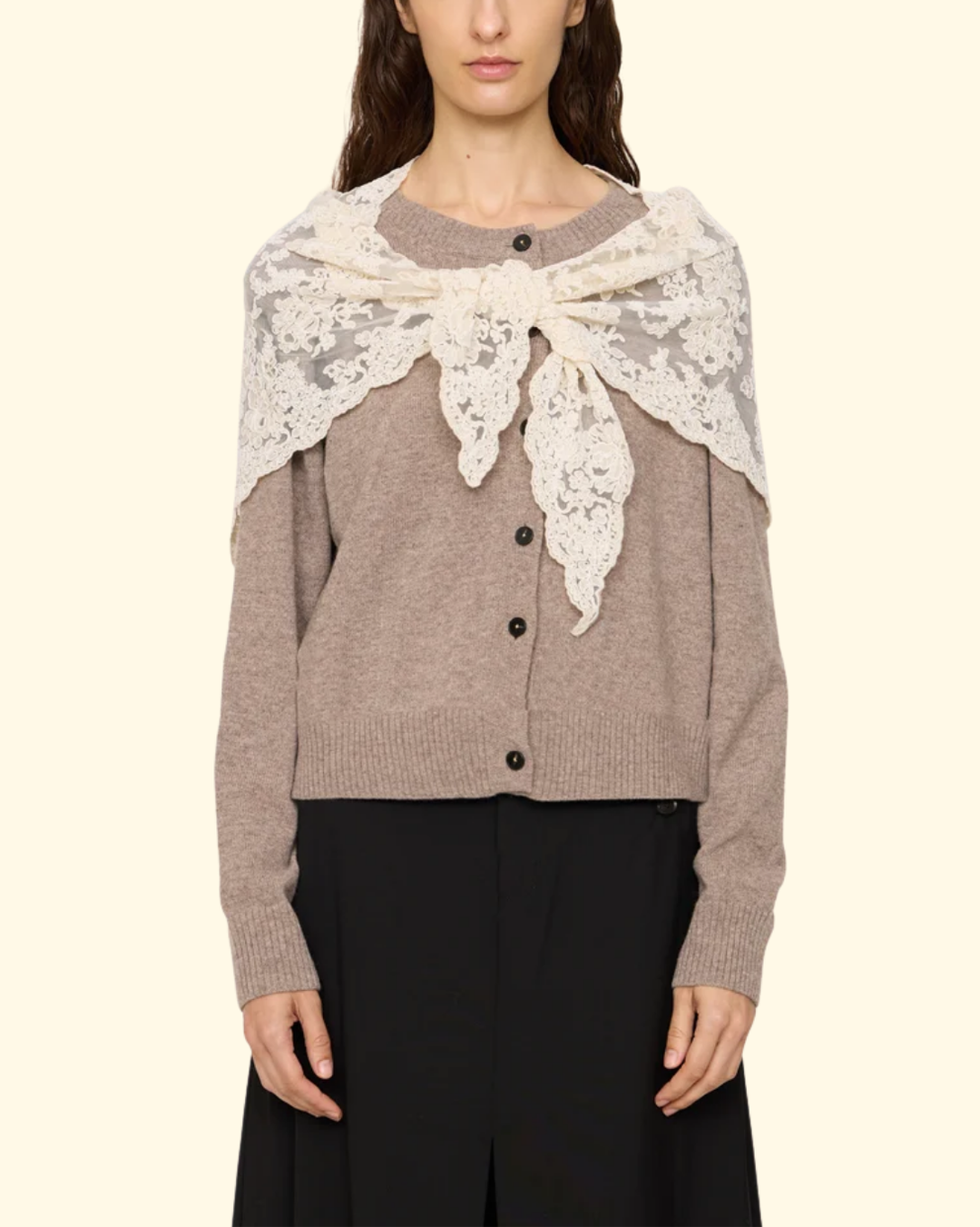 Kirra Lace Cardigan w/ Scarf | Taupe
