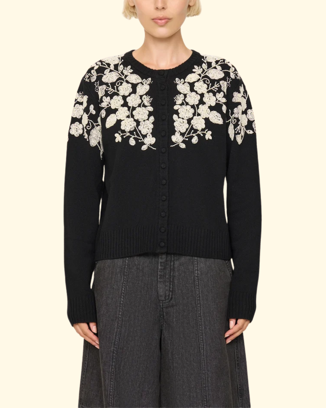 Shiloh Embroidered Cardigan | Black
