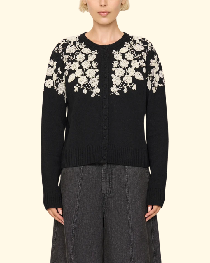 Shiloh Embroidered Cardigan | Black