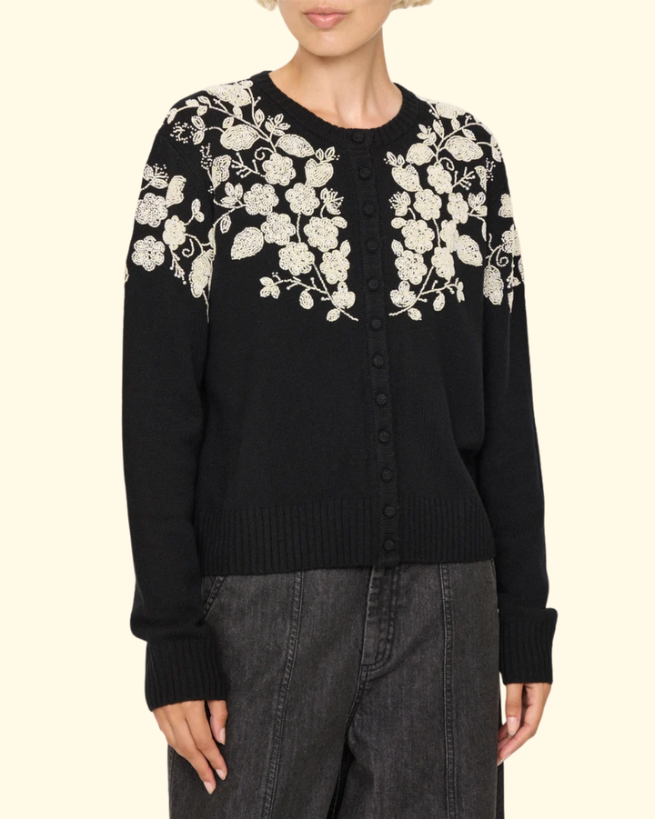 Shiloh Embroidered Cardigan | Black