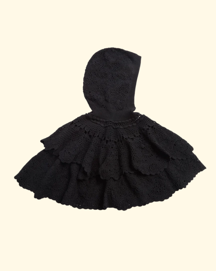 Wright Knit Crochet Poncho | Black