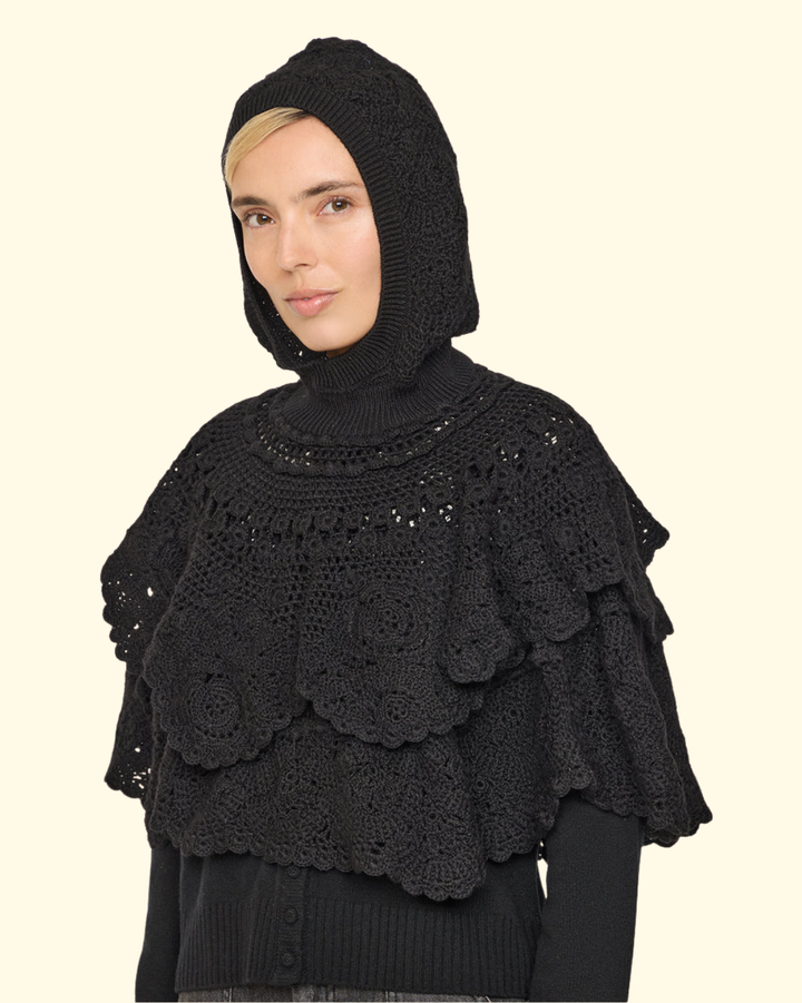 Wright Knit Crochet Poncho | Black