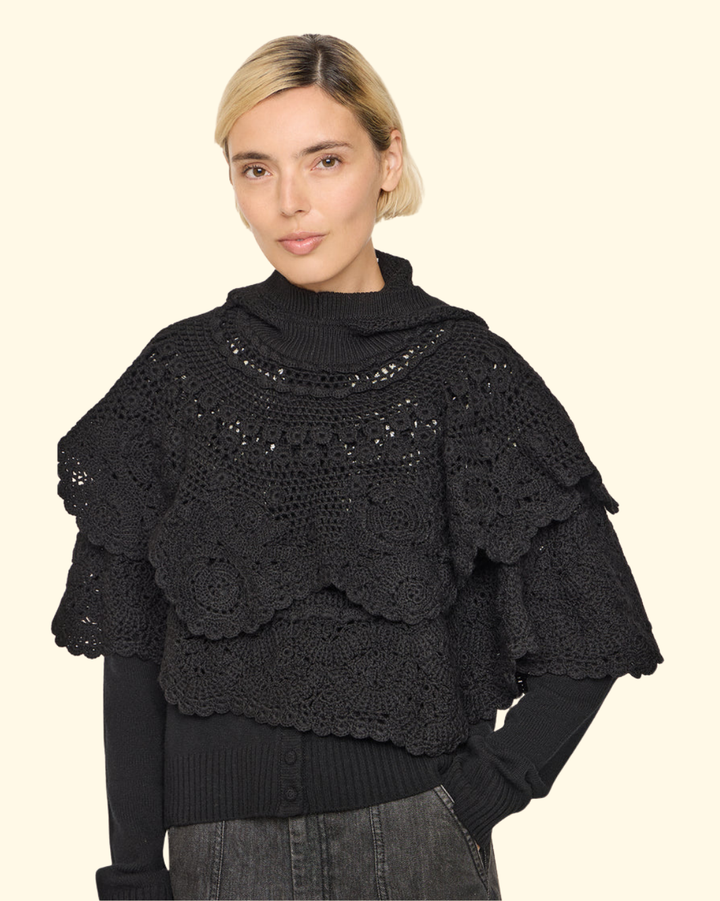 Wright Knit Crochet Poncho | Black