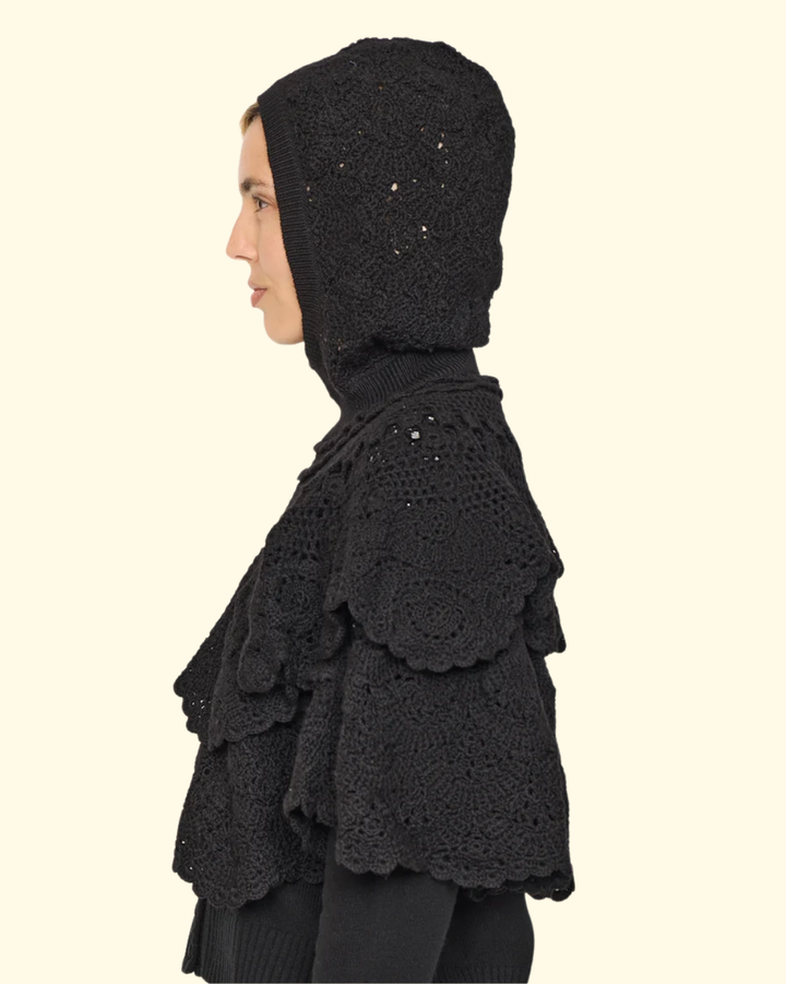 Wright Knit Crochet Poncho | Black