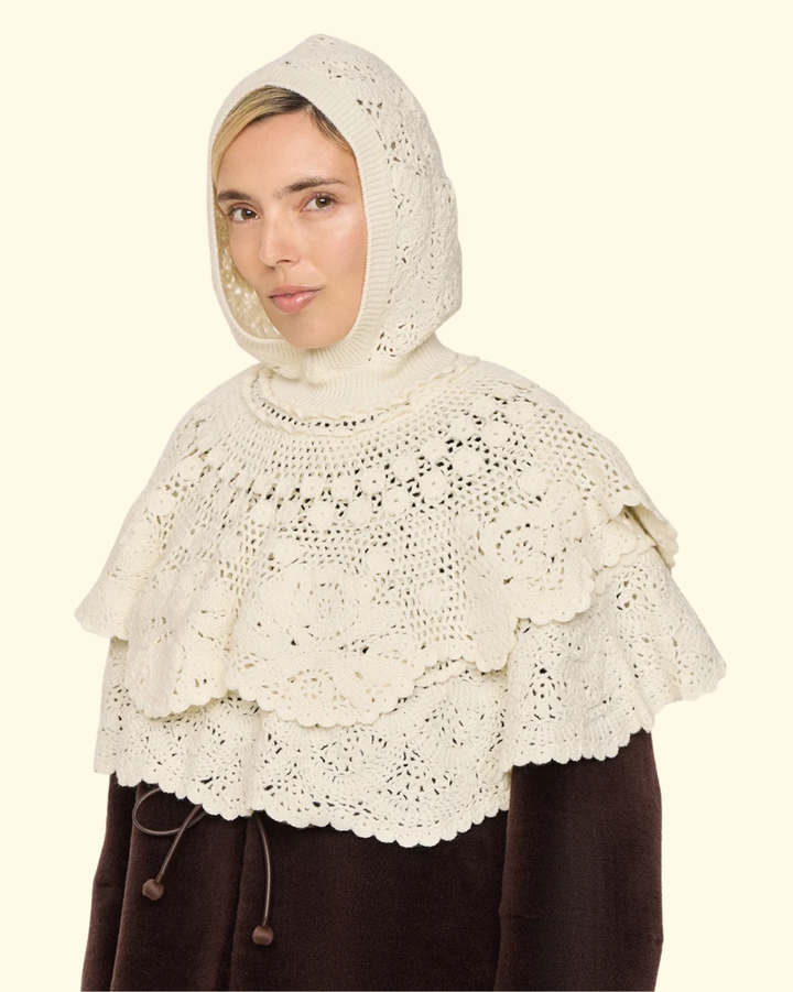 Wright Knit Crochet Poncho | Cream