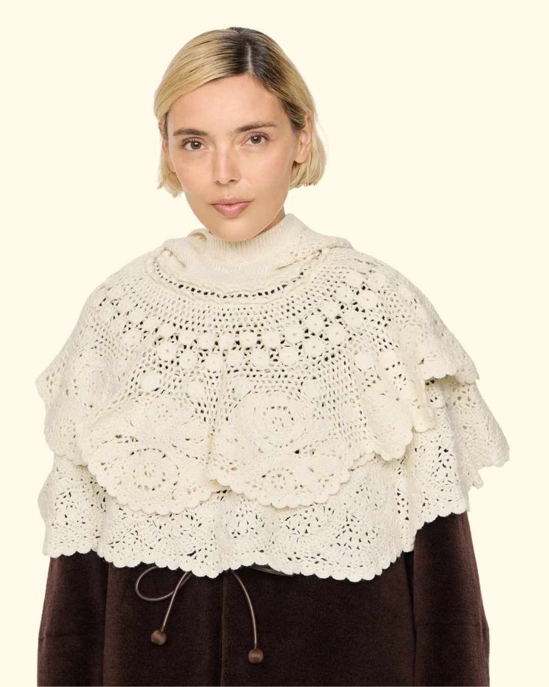 Wright Knit Crochet Poncho | Cream
