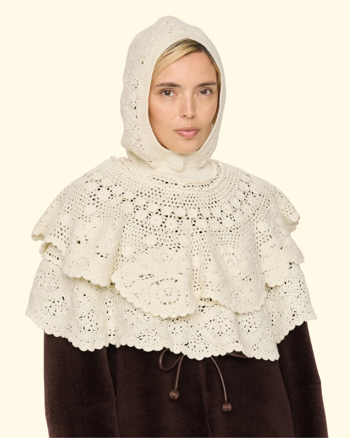 Wright Knit Crochet Poncho | Cream
