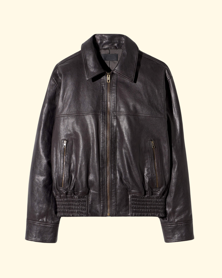 Aime Leather Bomber Jacket | Brown
