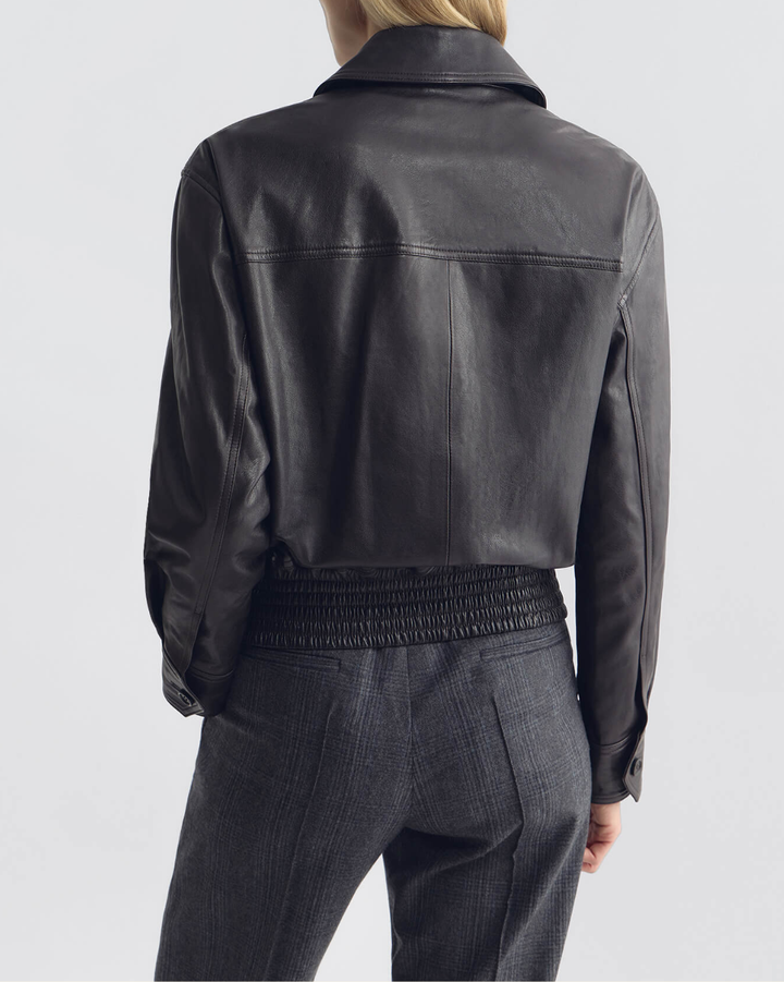 Aime Leather Bomber Jacket | Brown