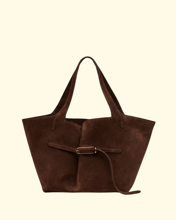 Belted Tote Bag | Dark Brown Suede