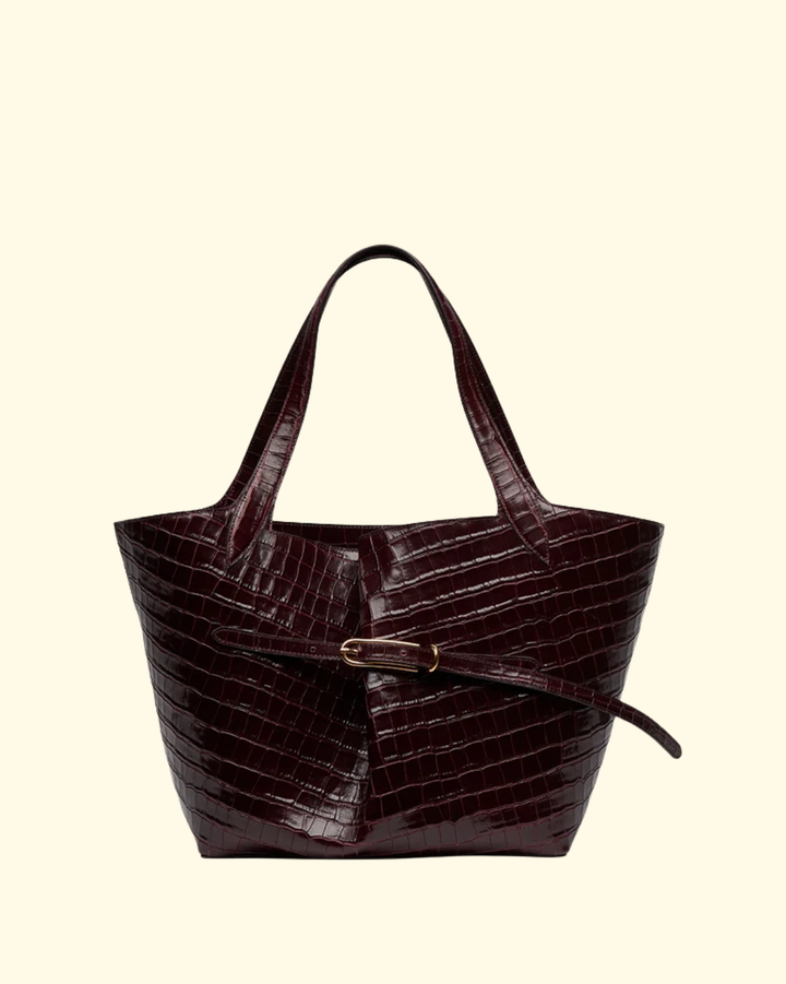 Belted Tote Bag | Burgundy Croc