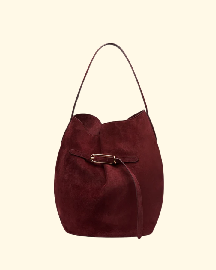 Belted Bucket Bag Large | Burgundy Suede