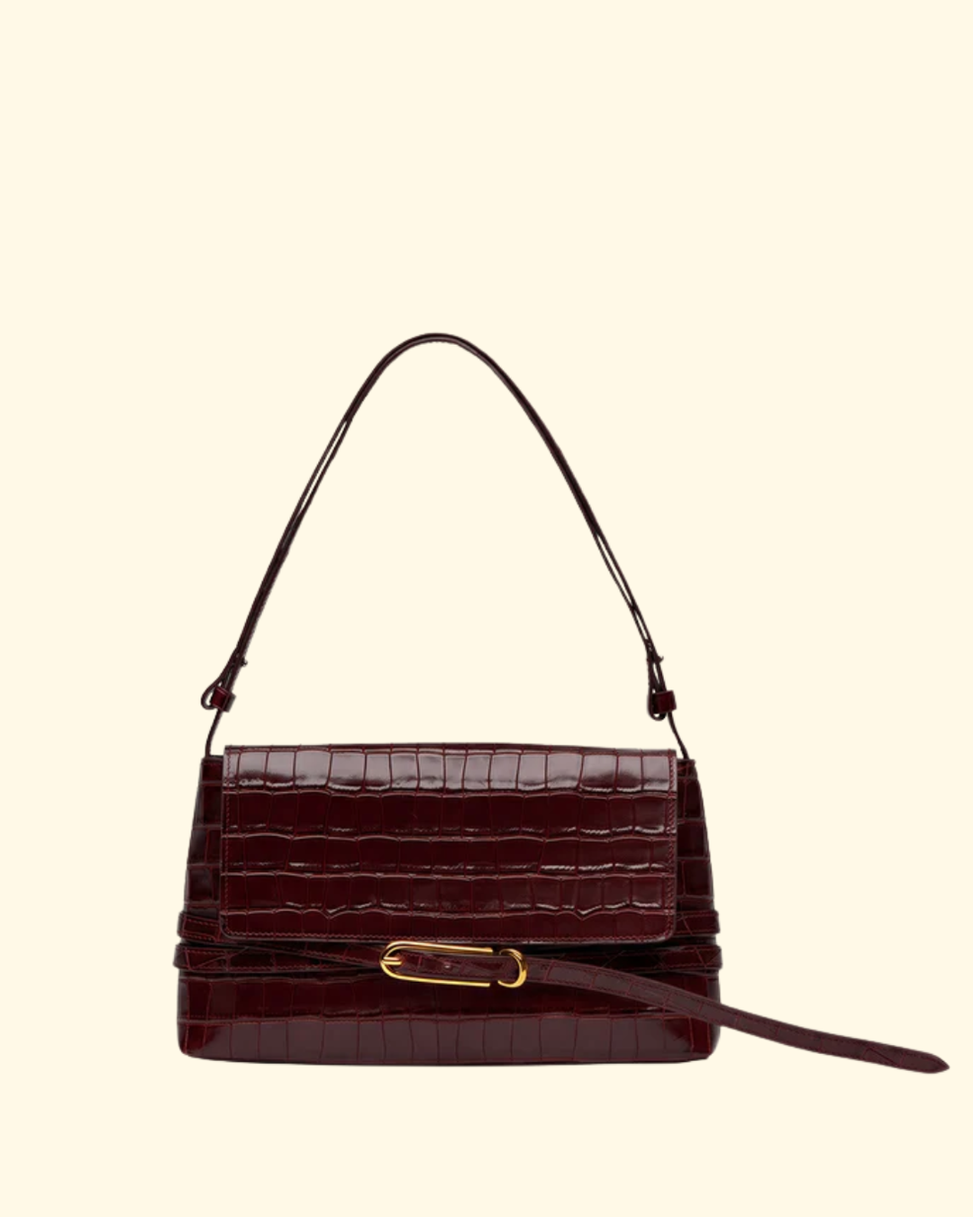 Belted Shoulder Bag | Burgundy Croc