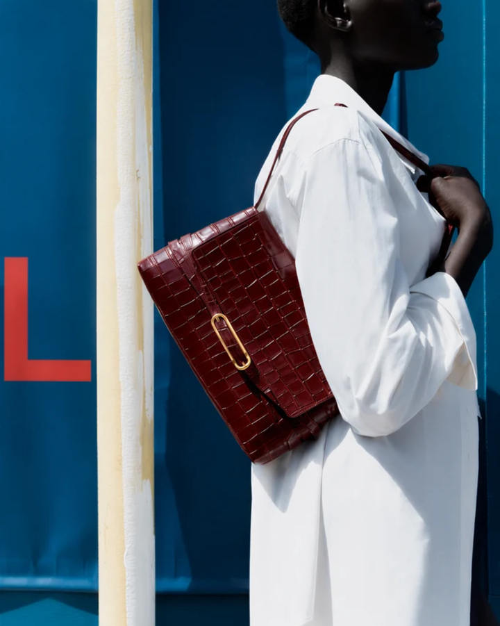 Belted Shoulder Bag | Burgundy Croc