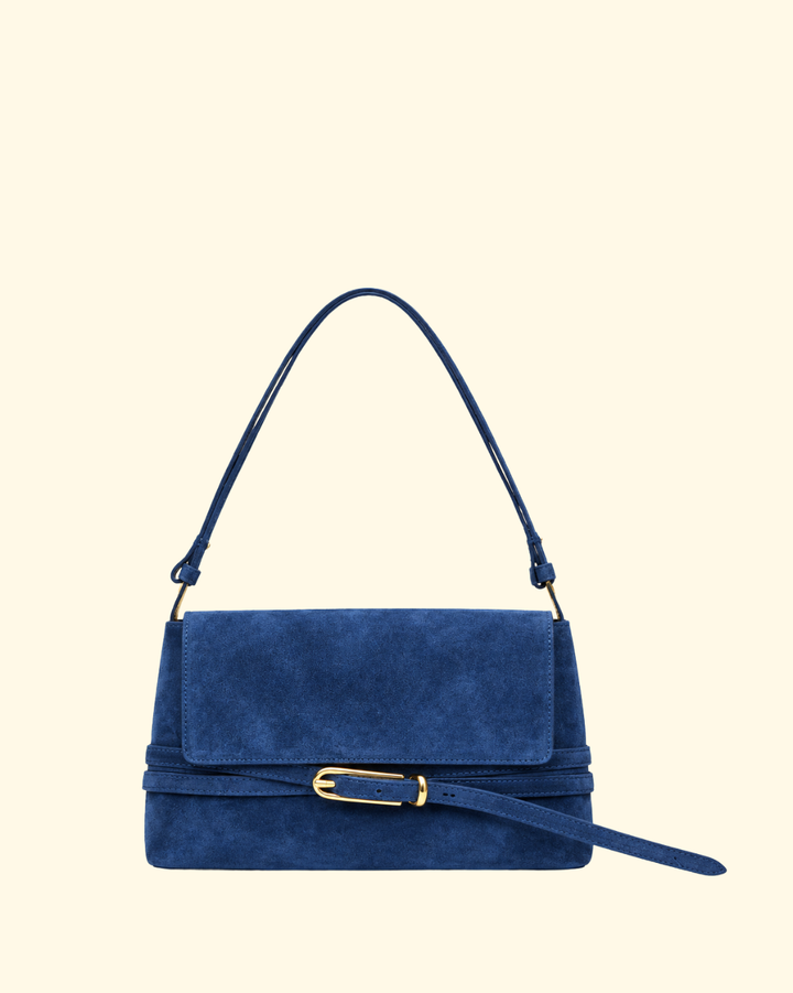 Belted Shoulder Bag | Navy Suede