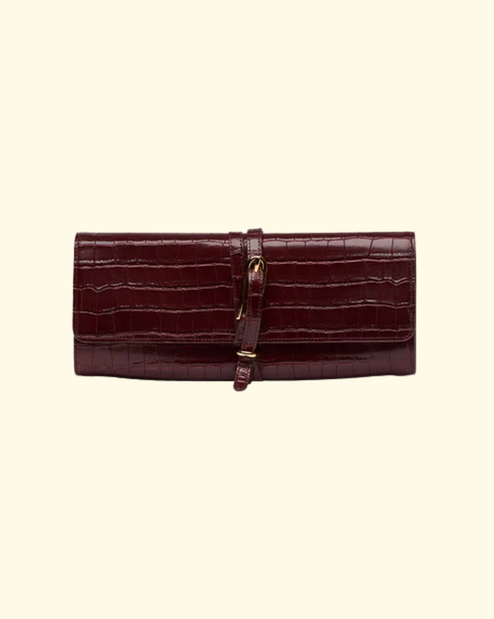 Belted Clutch Bag | Burgandy Croc