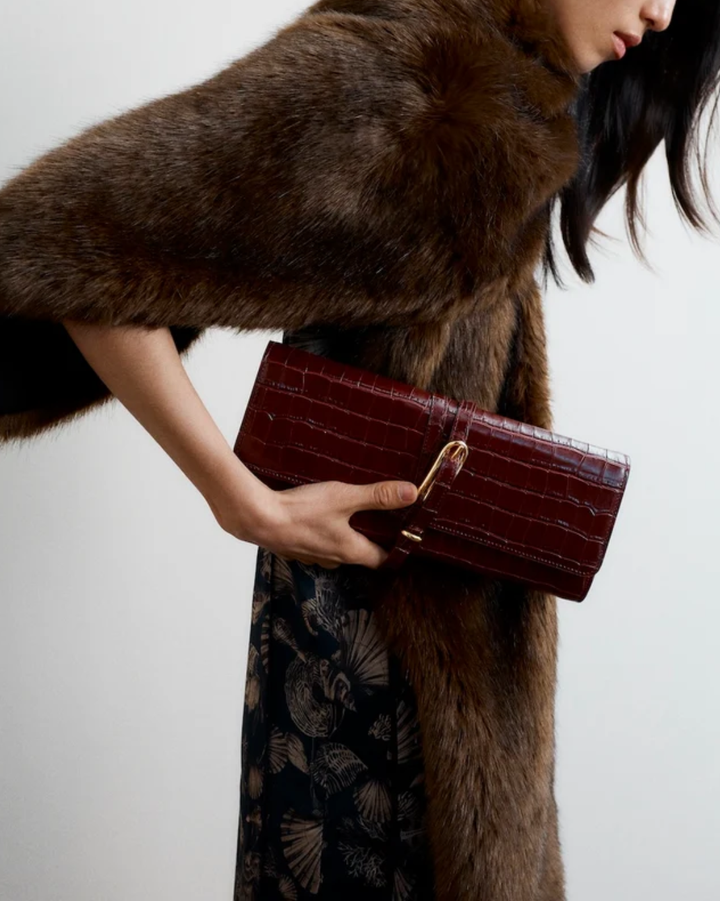 Belted Clutch Bag | Burgandy Croc
