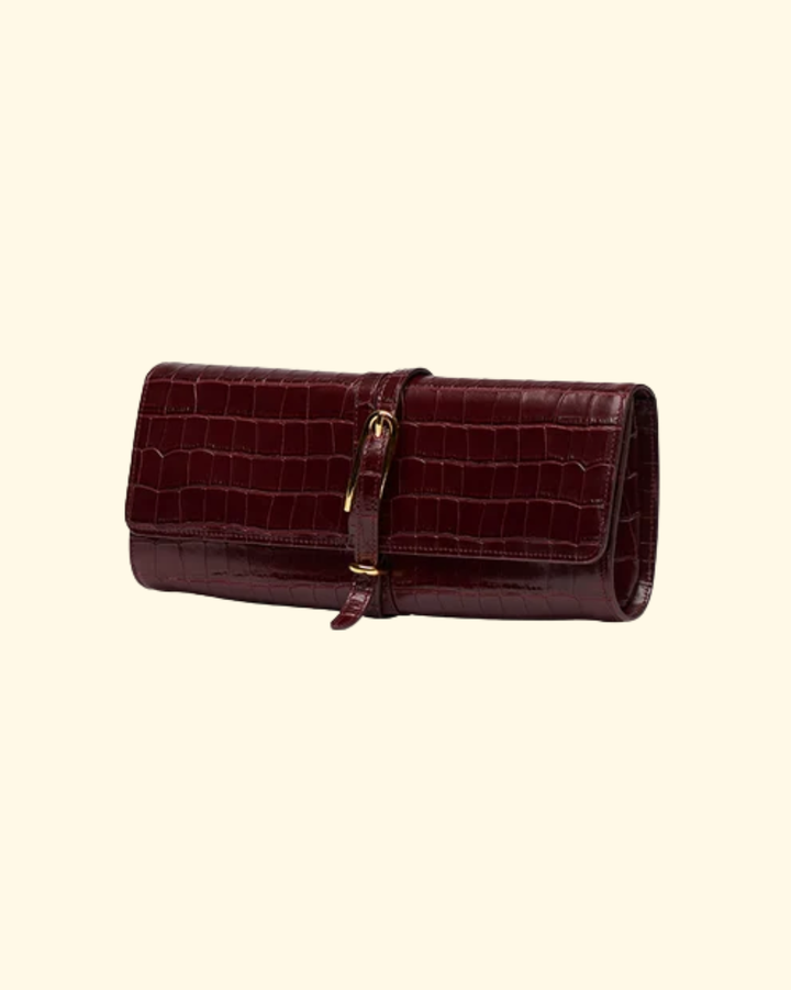 Belted Clutch Bag | Burgandy Croc