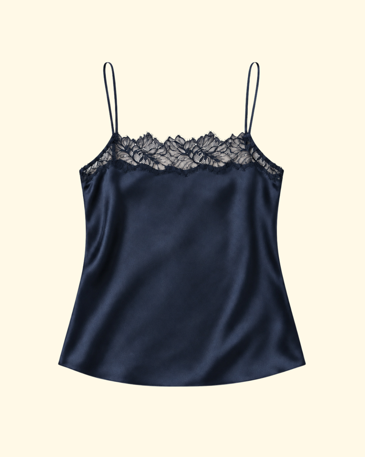 Haya Lace Trim Square Neck Cami | Midnight Navy