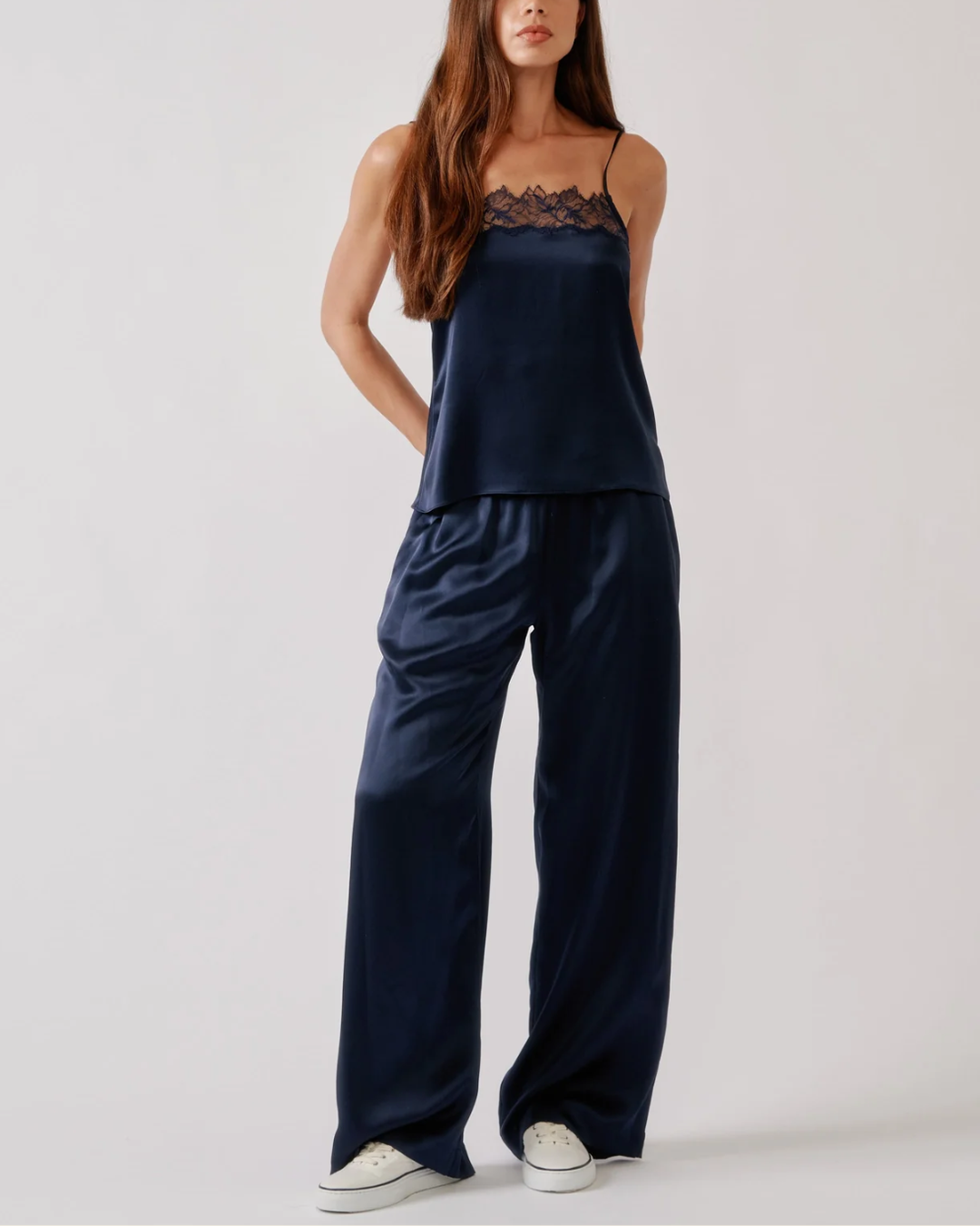 Haya Lace Trim Square Neck Cami | Midnight Navy