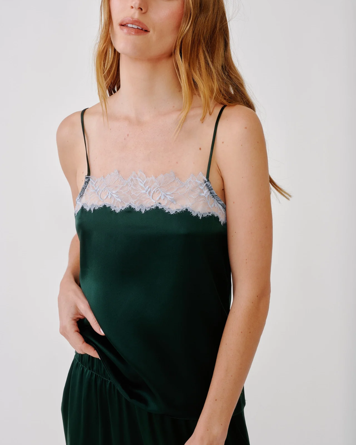 Haya Lace Trim Square Neck Cami | Hunter Green
