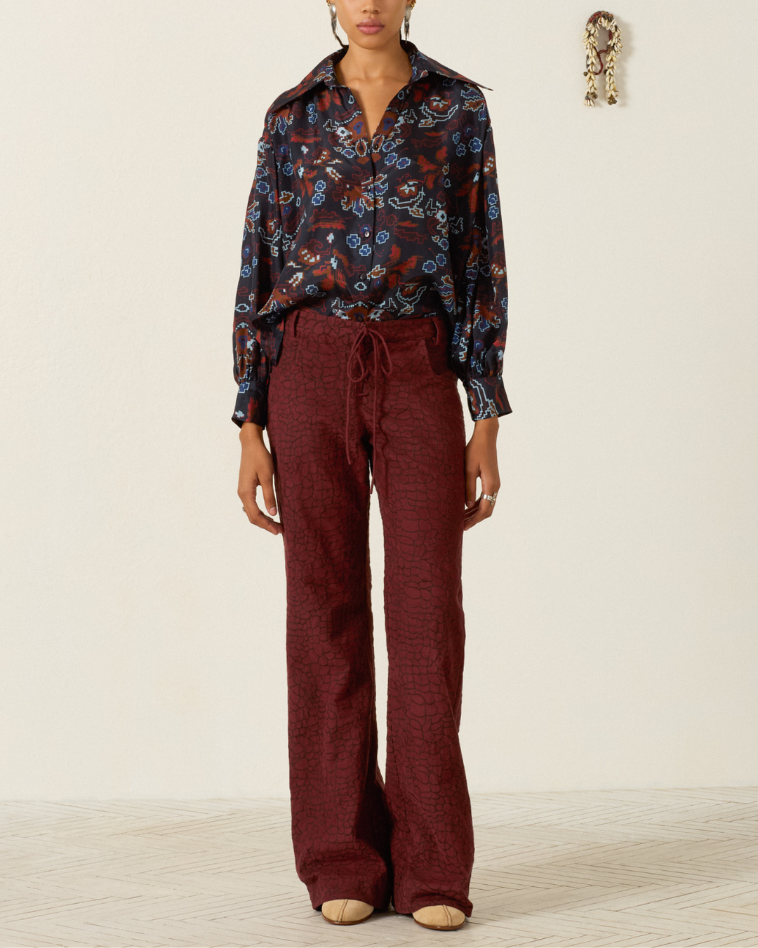 Emery Indigo Kilim Silk Shirt | Dark Blue