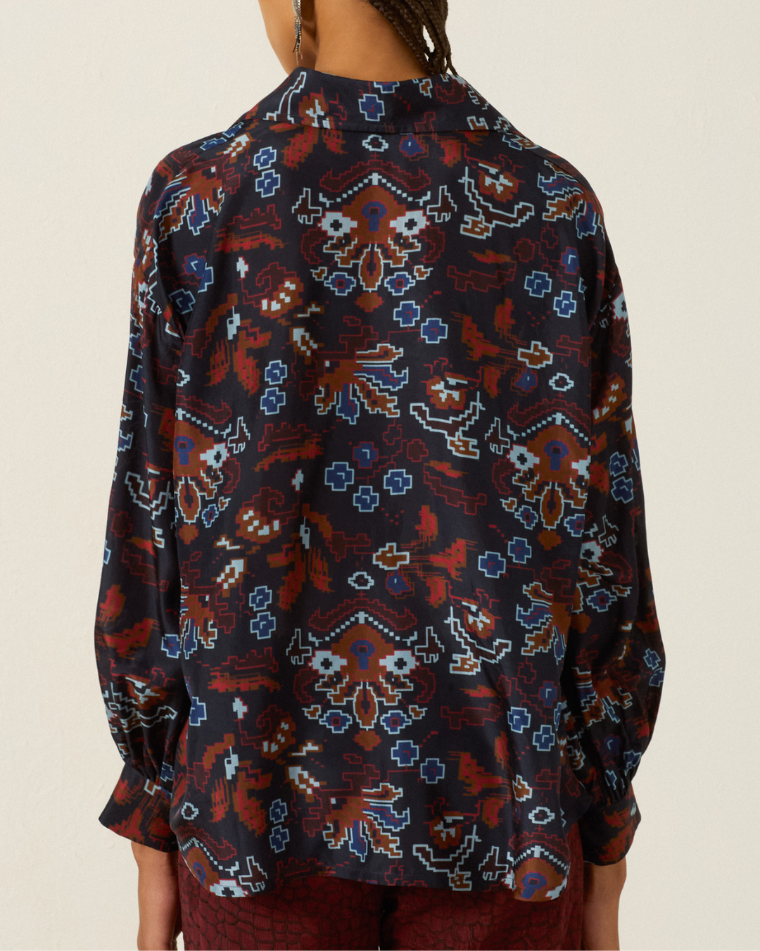 Emery Indigo Kilim Silk Shirt | Dark Blue