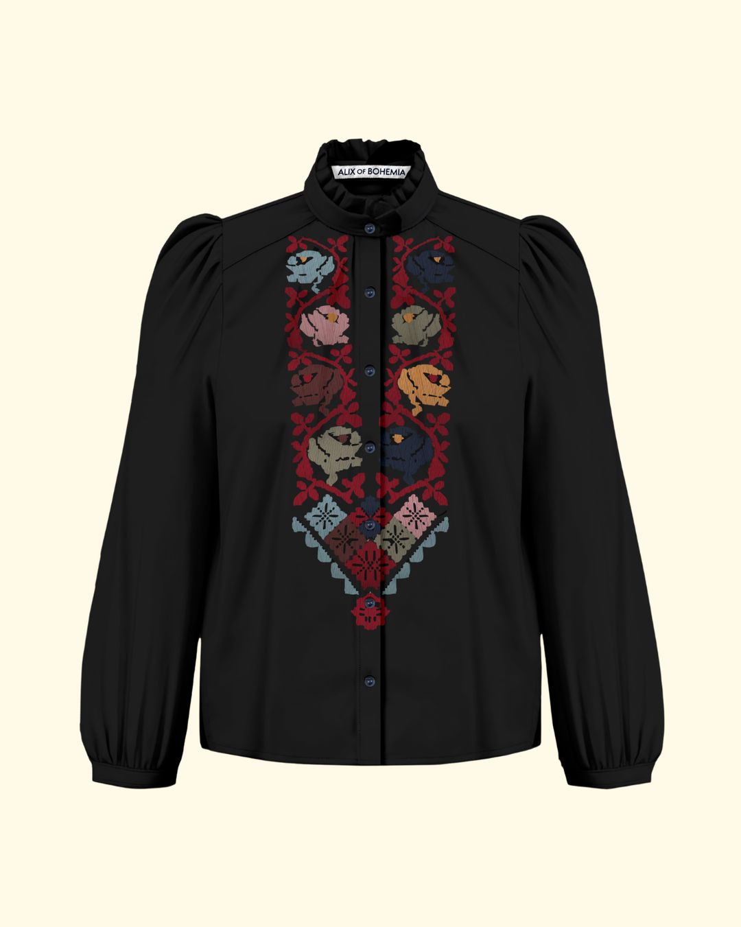 Annabel Emblem Panel Shirt | Black