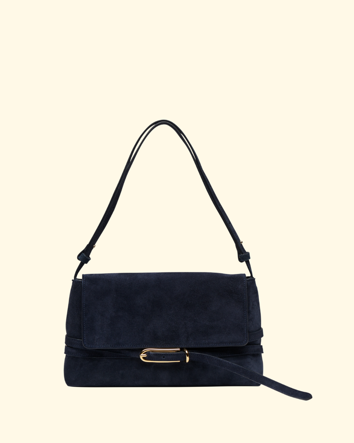 Belted Shoulder Bag | Navy Suede