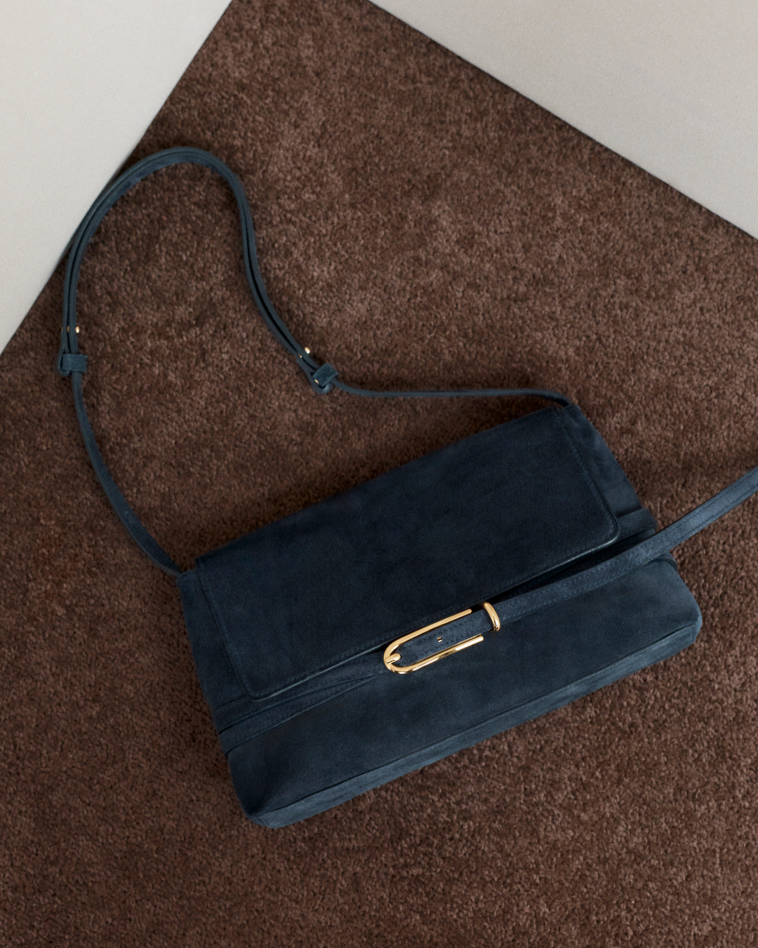 Belted Shoulder Bag | Navy Suede