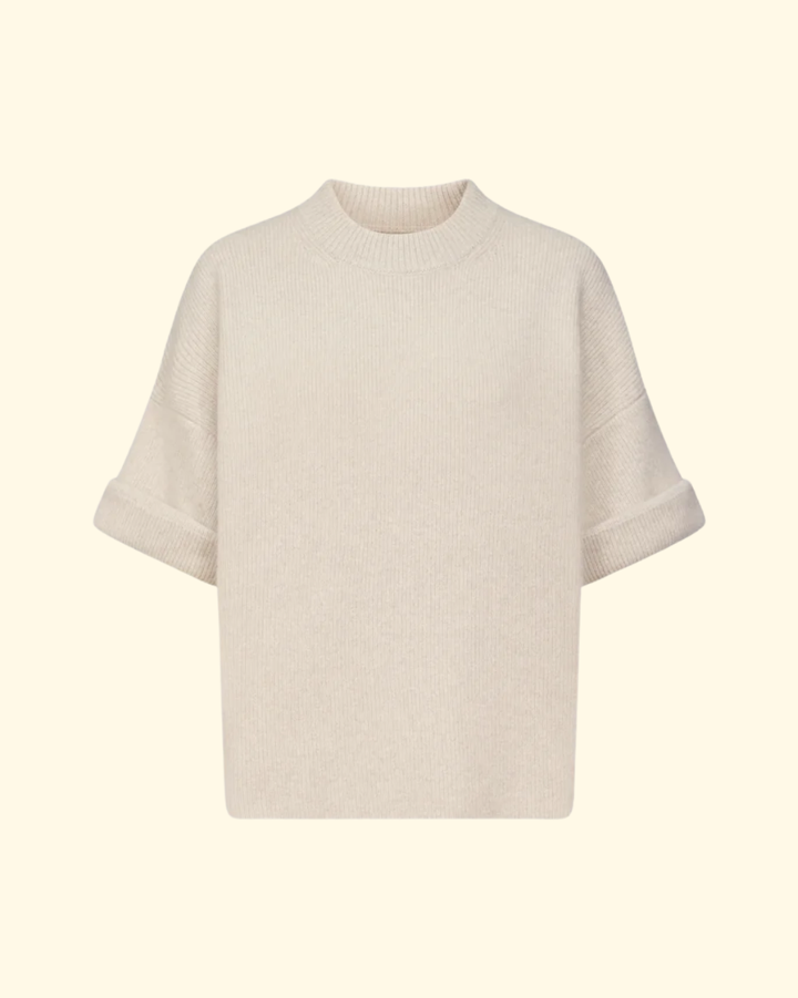 Tamia Rolled Sleeve Top | Stone Melange