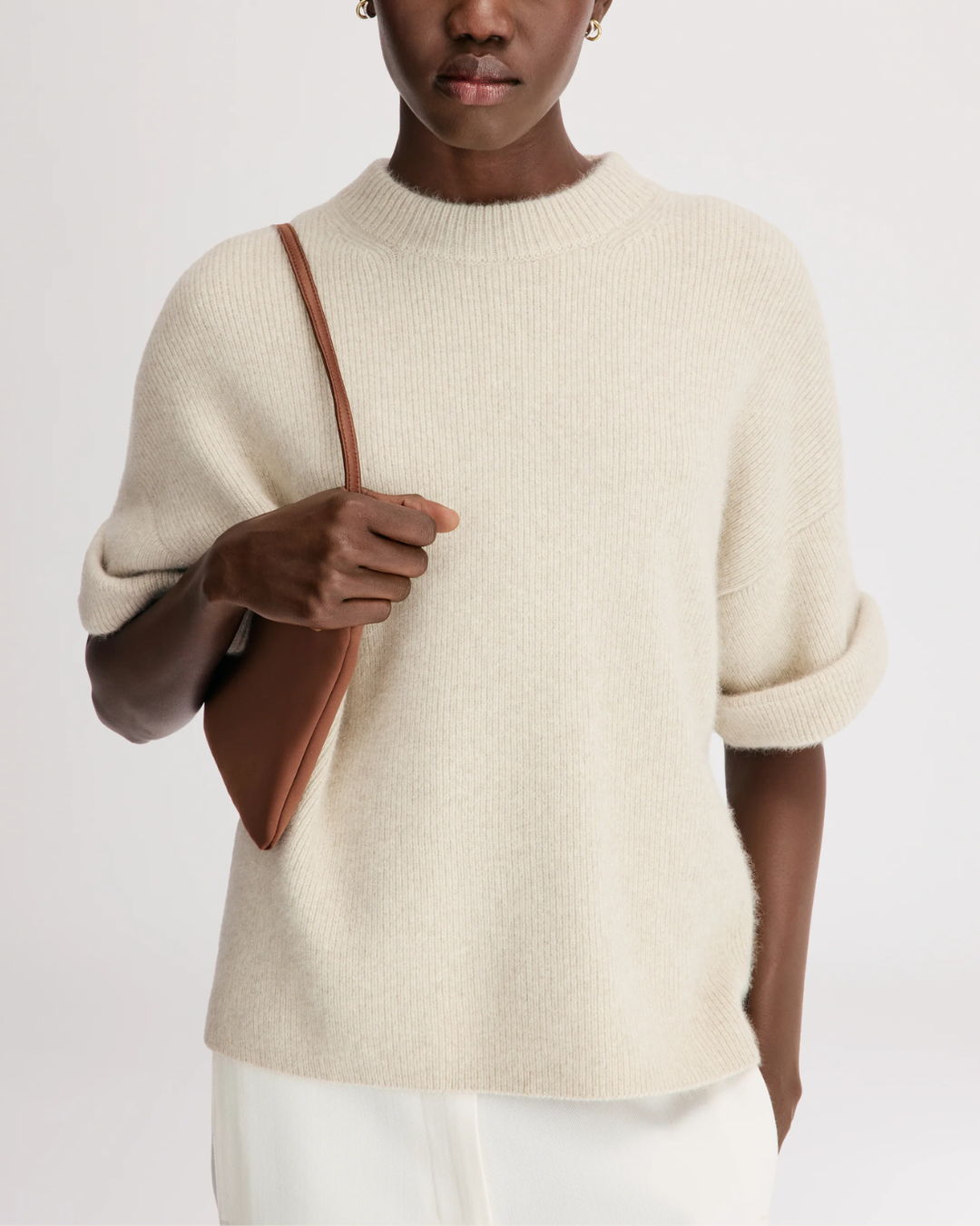 Tamia Rolled Sleeve Top | Stone Melange