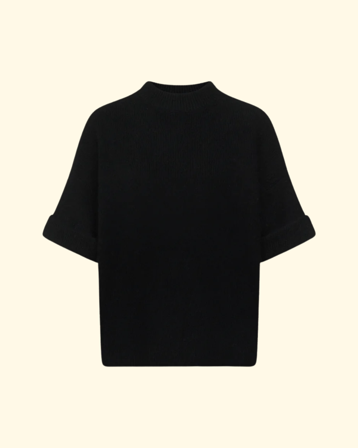 Tamia Rolled Sleeve Top | Black