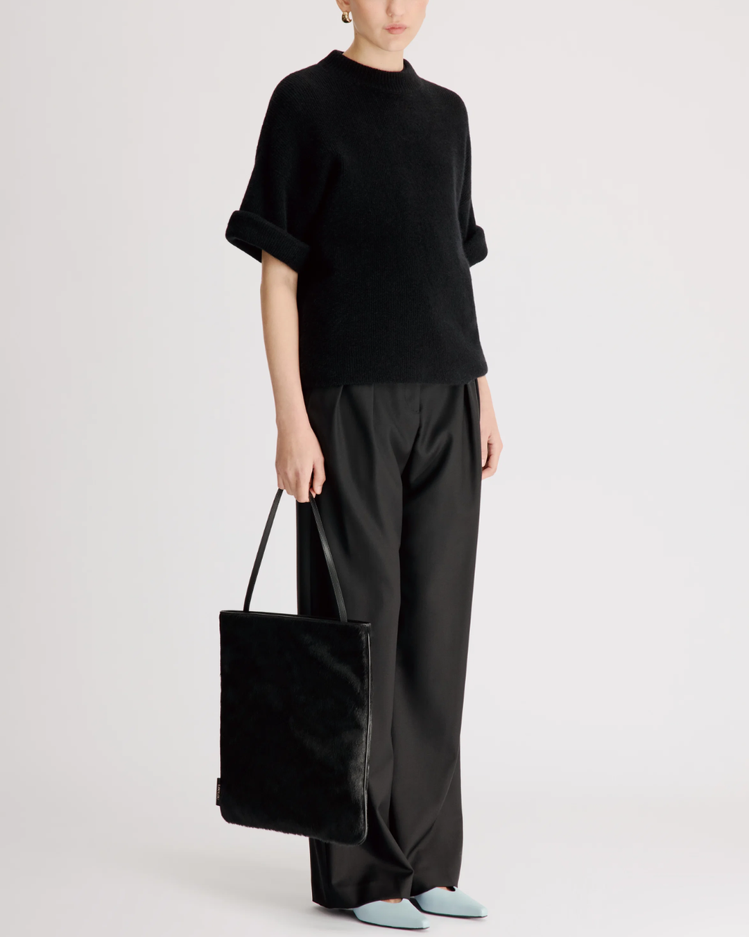 Tamia Rolled Sleeve Top | Black