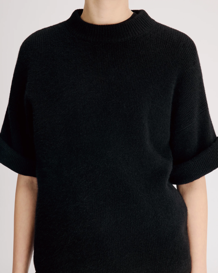 Tamia Rolled Sleeve Top | Black