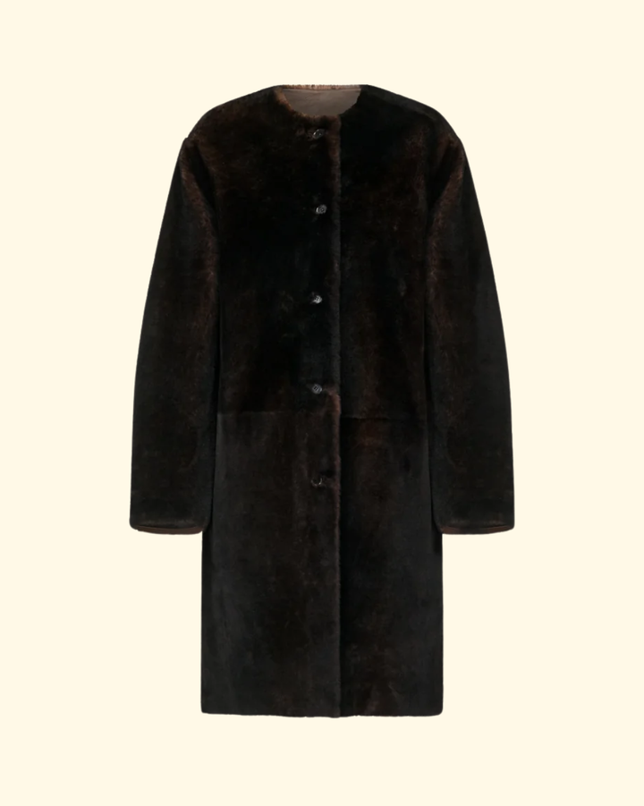 Elba Reversible Merino Shearling Coat | Dark Brown